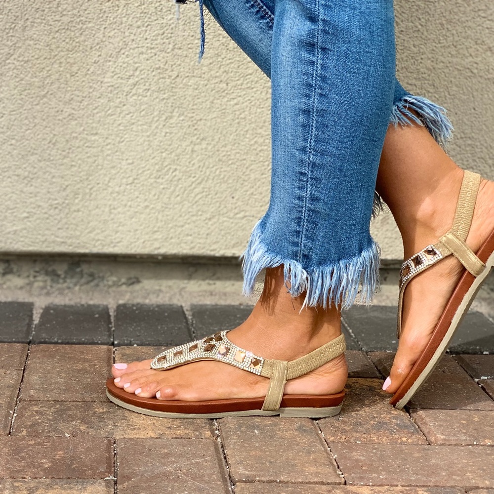 Golden Girl Rhinestone Cluster Embellished Sandal - Picture 7 of 8